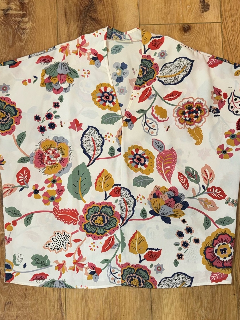 JODIFL Cream Floral V-Neck Top with Multicolor Blooms